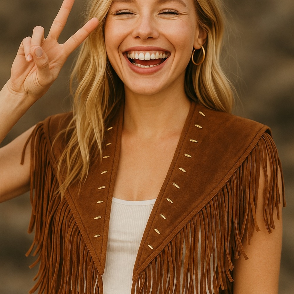 Women's Brown Fringe leather Vest